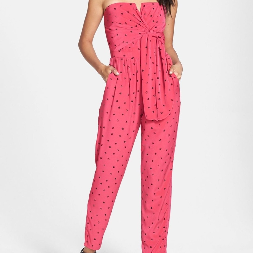 Pink Strapless Jumpsuit with Tie Front